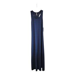 Paradise NWT Maxi Tank Dress Size L Striped Blue Black Stretch Sleeveless